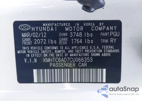 2012 Hyundai Veloster Base W/Gray z USA, uszkodzony, nr VIN KMHTC6AD7CU066353